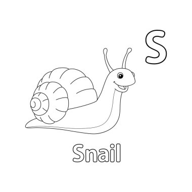 This ABC vector image shows a snail coloring page. It is isolated on a white background. Perfect for children and elementary school students to learn the alphabet and all its letters.
