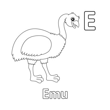 This ABC vector image shows an Emu coloring page. It is isolated on a white background. Perfect for children and elementary school students to learn the alphabet and all its letters.