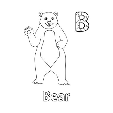 This ABC vector image shows a bear coloring page. It is isolated on a white background. Perfect for children and elementary school students to learn the alphabet and all its letters.
