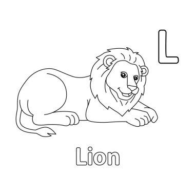 This ABC vector image shows a lion coloring page. It is isolated on a white background. Perfect for children and elementary school students to learn the alphabet and all its letters.