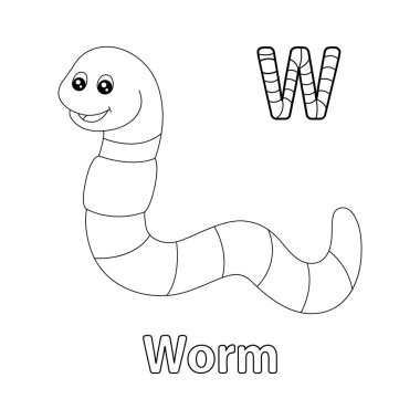 This ABC vector image shows a big worm coloring page. It is isolated on a white background. Perfect for children and elementary school students to learn the alphabet and all its letters.