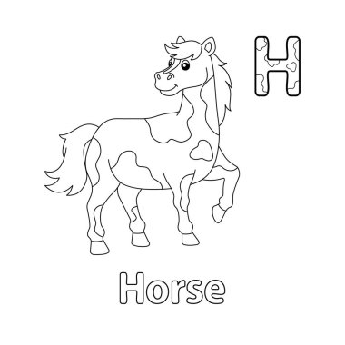 This ABC vector image shows a horse coloring page. It is isolated on a white background. Perfect for children and elementary school students to learn the alphabet and all its letters.
