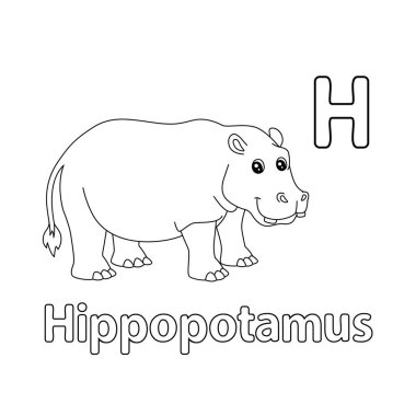 This ABC vector image shows a hippo coloring page. It is isolated on a white background. Perfect for children and elementary school students to learn the alphabet and all its letters.