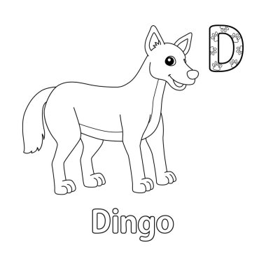 This ABC vector image shows a dingo coloring page. It is isolated on a white background. Perfect for children and elementary school students to learn the alphabet and all its letters.