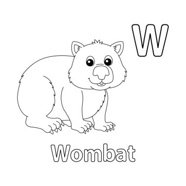 This ABC vector image shows a wombat coloring page. It is isolated on a white background. Perfect for children and elementary school students to learn the alphabet and all its letters.