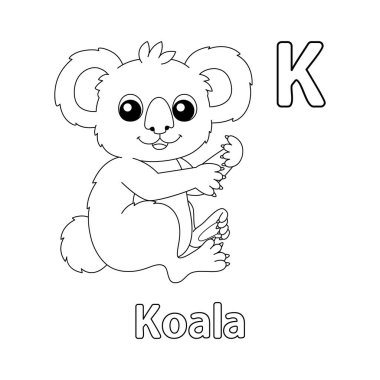This ABC vector image shows a single koala coloring page. It is isolated on a white background. Perfect for children and elementary school students to learn the alphabet and all its letters.