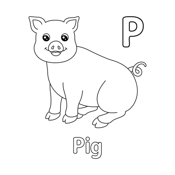 Abc Vector Image Shows Smiling Pig Coloring Page Isolated White — 图库矢量图片