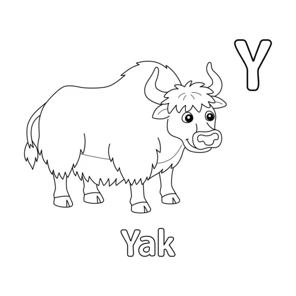 Abc Vector Image Shows Yak Coloring Page Isolated White Background — Vetor de Stock