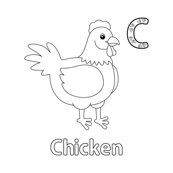 Abc Vector Image Shows Chicken Coloring Page Isolated White Background — Stock vektor
