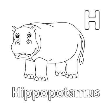 This ABC vector image shows a hippo coloring page. It is isolated on a white background. Perfect for children and elementary school students to learn the alphabet and all its letters.