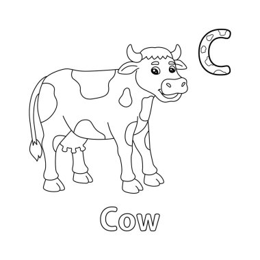 This ABC vector image shows a cow coloring page. It is isolated on a white background. Perfect for children and elementary school students to learn the alphabet and all its letters.