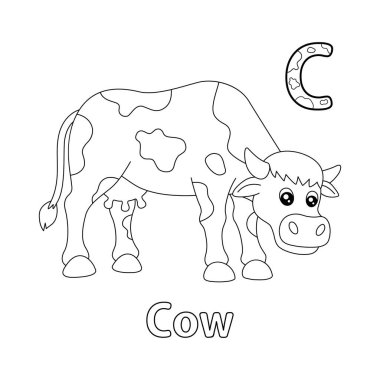 This ABC vector image shows a cow coloring page. It is isolated on a white background. Perfect for children and elementary school students to learn the alphabet and all its letters.