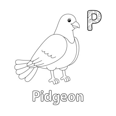 This ABC vector image shows a pigeon coloring page. It is isolated on a white background. Perfect for children and elementary school students to learn the alphabet and all its letters.