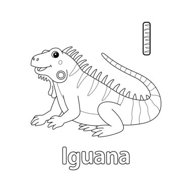 This ABC vector image shows an iguana coloring page. It is isolated on a white background. Perfect for children and elementary school students to learn the alphabet and all its letters.