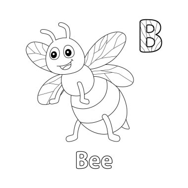 This ABC vector image shows a bee coloring page. It is isolated on a white background. Perfect for children and elementary school students to learn the alphabet and all its letters.