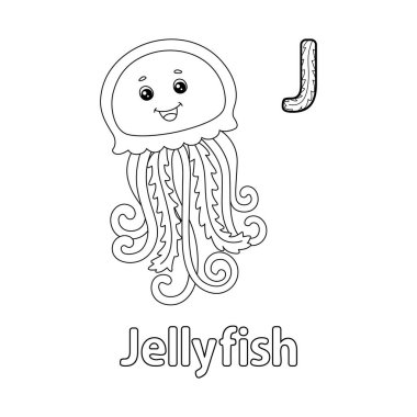 This ABC vector image shows a jellyfish coloring page. It is isolated on a white background. Perfect for children and elementary school students to learn the alphabet and all its letters.