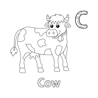 This ABC vector image shows a cow coloring page. It is isolated on a white background. Perfect for children and elementary school students to learn the alphabet and all its letters.