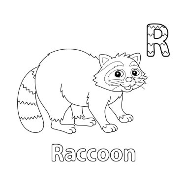 This ABC vector image shows a raccoon coloring page. It is isolated on a white background. Perfect for children and elementary school students to learn the alphabet and all its letters.