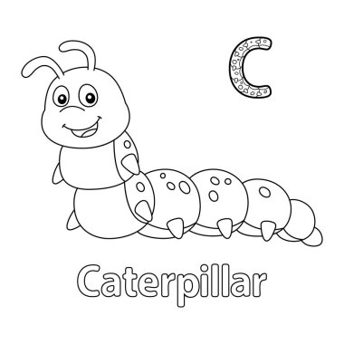 This ABC vector image shows a caterpillar coloring page. It is isolated on a white background. Perfect for children and elementary school students to learn the alphabet and all its letters.