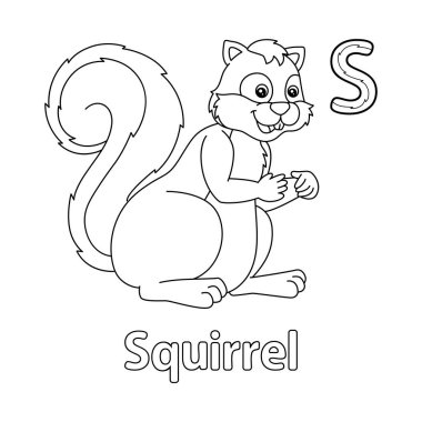 This ABC vector image shows a squirrel coloring page. It is isolated on a white background. Perfect for children and elementary school students to learn the alphabet and all its letters.
