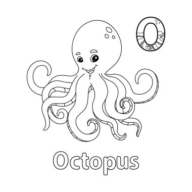 This ABC vector image shows an octopus coloring page. It is isolated on a white background. Perfect for children and elementary school students to learn the alphabet and all its letters.
