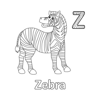 This ABC vector image shows a zebra coloring page. It is isolated on a white background. Perfect for children and elementary school students to learn the alphabet and all its letters.