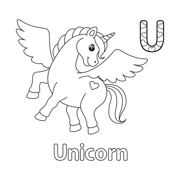 Abc Vector Image Shows Flying Unicorn Coloring Page Isolated White - Stok Vektor