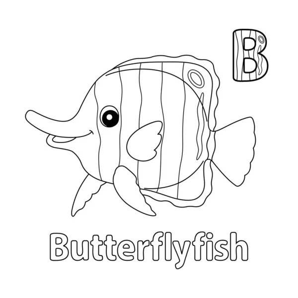 Abc Vector Image Shows Butterflyfish Coloring Page Isolated White Background — Vettoriale Stock