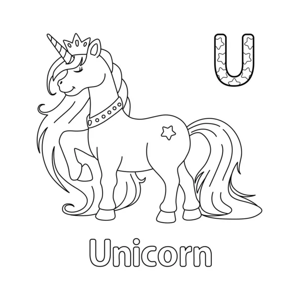 Abc Vector Image Shows Unicorn Princess Coloring Page Isolated White — Stockvector