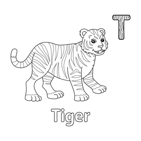 Abc Vector Image Shows Tiger Coloring Page Isolated White Background — Wektor stockowy