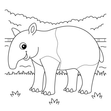 A cute and funny coloring page of a tapir. Provides hours of coloring fun for children. To color, this page is very easy. Suitable for little kids and toddlers.