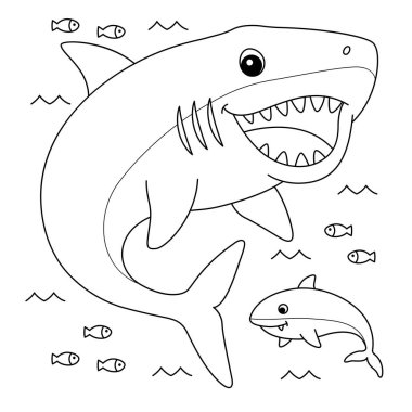 A cute and funny coloring page of a megalodon. Provides hours of coloring fun for children. To color, this page is very easy. Suitable for little kids and toddlers.