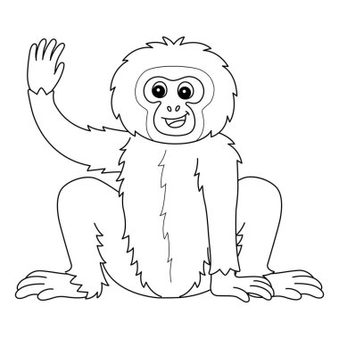 A cute and funny coloring page of a gibbon. Provides hours of coloring fun for children. To color, this page is very easy. Suitable for little kids and toddlers.