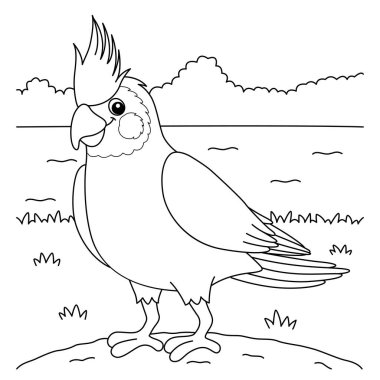 A cute and funny coloring page of a cockatiel. Provides hours of coloring fun for children. To color, this page is very easy. Suitable for little kids and toddlers.