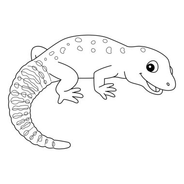 A cute and funny coloring page of a leopard gecko. Provides hours of coloring fun for children. To color, this page is very easy. Suitable for little kids and toddlers.