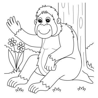 A cute and funny coloring page of an orangutan. Provides hours of coloring fun for children. To color, this page is very easy. Suitable for little kids and toddlers.