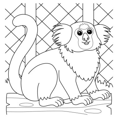 A cute and funny coloring page of a marmoset animal Provides hours of coloring fun for children. To color, this page is very easy. Suitable for little kids and toddlers.