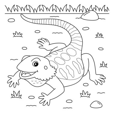 A cute and funny coloring page of a bearded dragon. Provides hours of coloring fun for children. To color, this page is very easy. Suitable for little kids and toddlers.