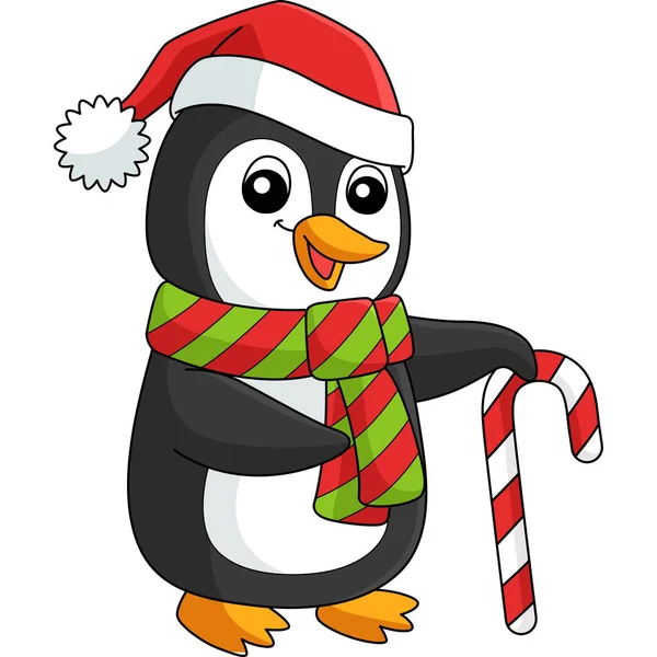 Cartoon Clipart Shows Christmas Santa Penguin Illustration — Vettoriale Stock