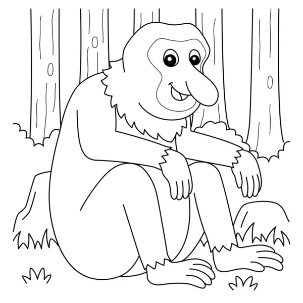 Cute Funny Coloring Page Proboscis Monkey Provides Hours Coloring Fun — Stock Vector