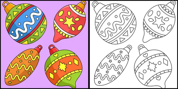 Coloring Page Shows Christmas Ornament One Side Illustration Colored Serves — Stockvektor
