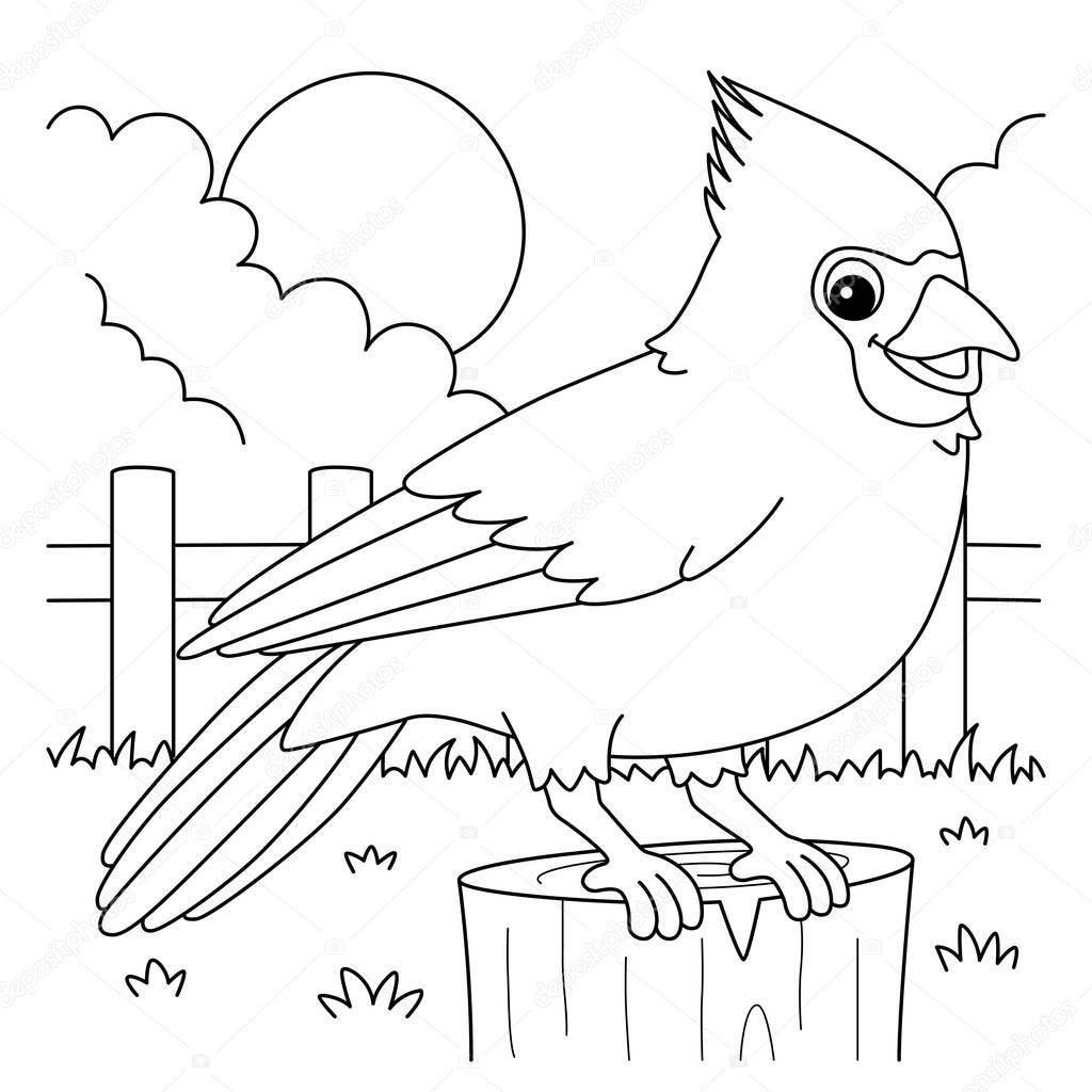 A cute and funny coloring page of a cardinal. Provides hours of coloring fun for children. To color, this page is very easy. Suitable for little kids and toddlers.