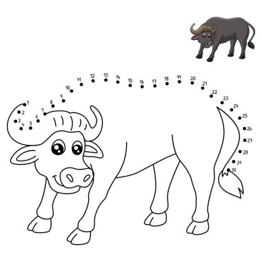 A cute and funny connect the dots coloring page of a buffaloe. Provides hours of coloring fun for children. To color, this page is very easy. Suitable for little kids and toddlers.