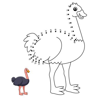 A cute and funny connect the dots coloring page of an ostrich. Provides hours of coloring fun for children. To color, this page is very easy. Suitable for little kids and toddlers.