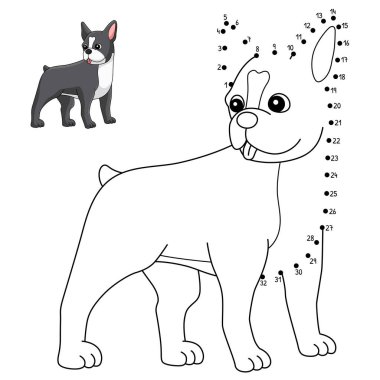 A cute and funny connect the dots coloring page of a Boston Terrier. Provides hours of coloring fun for children. To color, this page is very easy. Suitable for little kids and toddlers.