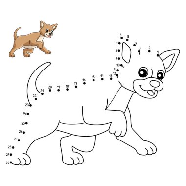 A cute and funny connect the dots coloring page of a Chihuahua. Provides hours of coloring fun for children. To color, this page is very easy. Suitable for little kids and toddlers.