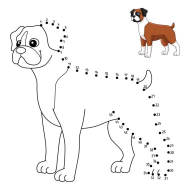 A cute and funny connect the dots coloring page of a Boxer Dog. Provides hours of coloring fun for children. To color, this page is very easy. Suitable for little kids and toddlers.