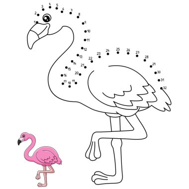 A cute and funny connect the dots coloring page of a Flamingo. Provides hours of coloring fun for children. To color, this page is very easy. Suitable for little kids and toddlers.