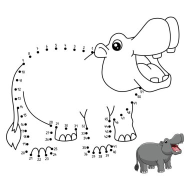 A cute and funny connect the dots coloring page of a hippo. Provides hours of coloring fun for children. To color, this page is very easy. Suitable for little kids and toddlers.