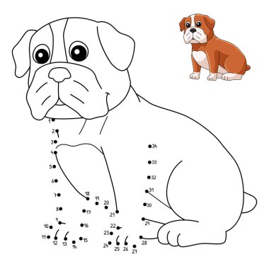 A cute and funny connect the dots coloring page of a Bulldog. Provides hours of coloring fun for children. To color, this page is very easy. Suitable for little kids and toddlers.